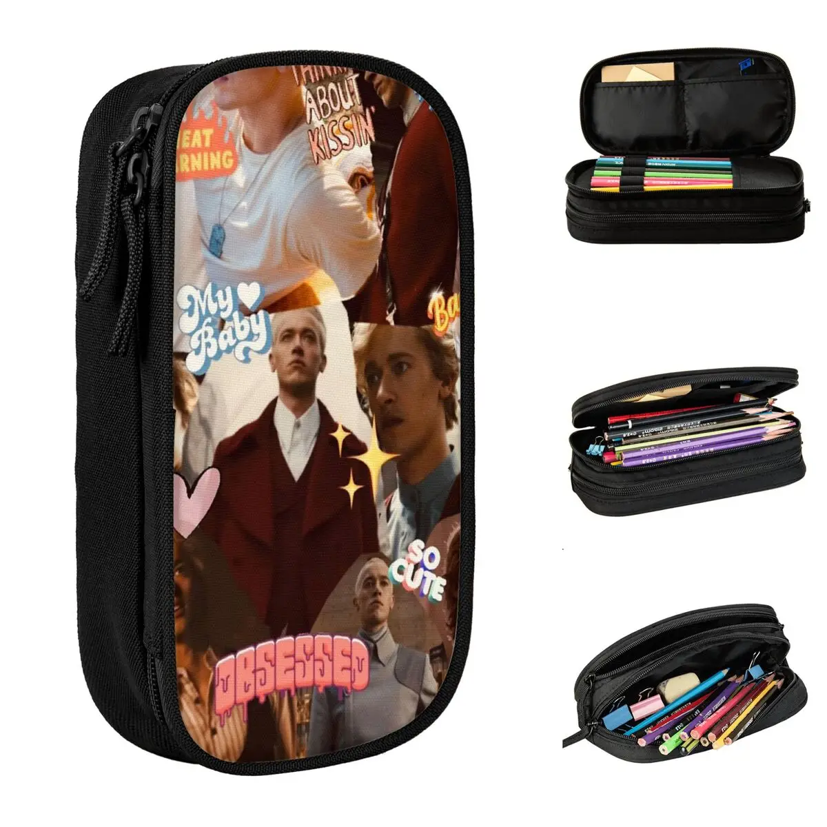 

Large Capacity Pencil Case Coriolanus Snow Vintage Collage Office Supplies The Hunger Games Double Layer Pencil Case Stationery