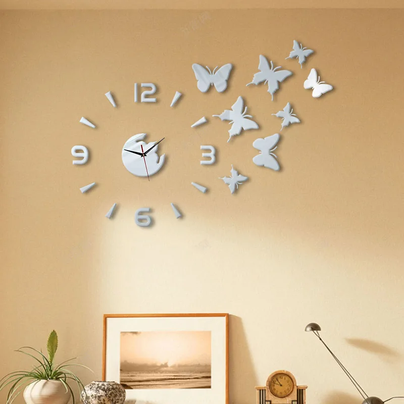 Wall Clock DIY Butterfly Mirror Material Simple Home Wall Decoration Suitable Living Room Bedroom