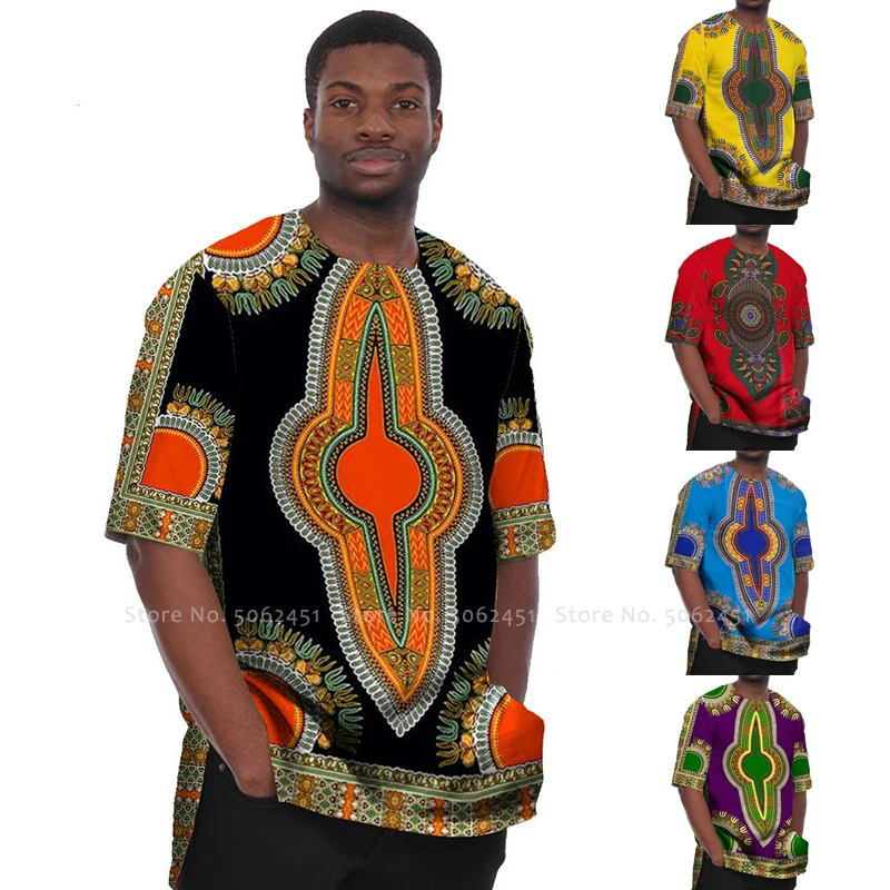 

African Clothes Fashion Men Dashiki T-Shirt Boho Print Tee Tops Short Sleeve Beach Shirts Bazin Riche Casual Blouse Danshiki