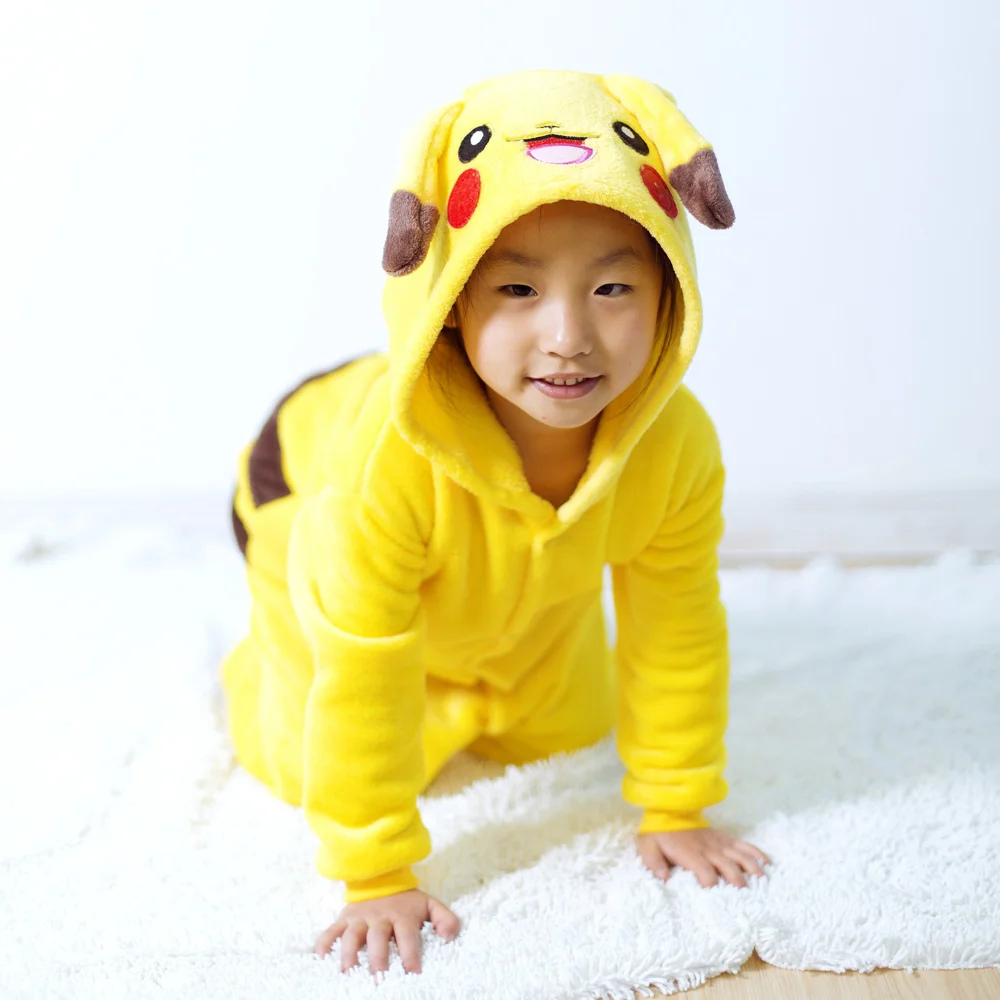 Pokemon Pikachu Plush Flannel Pajamas Cartoon One-piece Suit Long