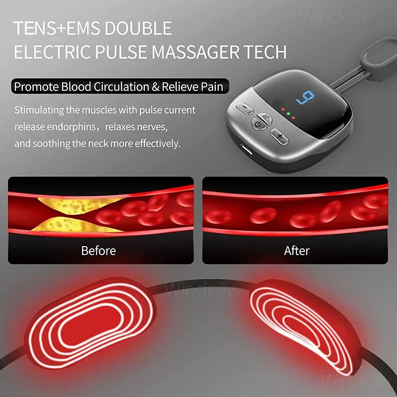 Mini Portable Hanging Neck Massager with Thermoelectric EMS TENS Pulse Smart Cervical Spine Massager for Shoulder Muscle Relax