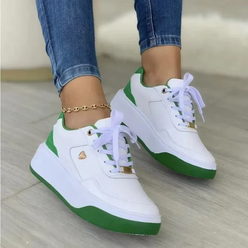 

Women Sneakers Casual Shoes PU Leather Thick Soled Lace-up Sneakers Ladies Platform Shoes Vulcanized Shoes Zapatillas Mujer