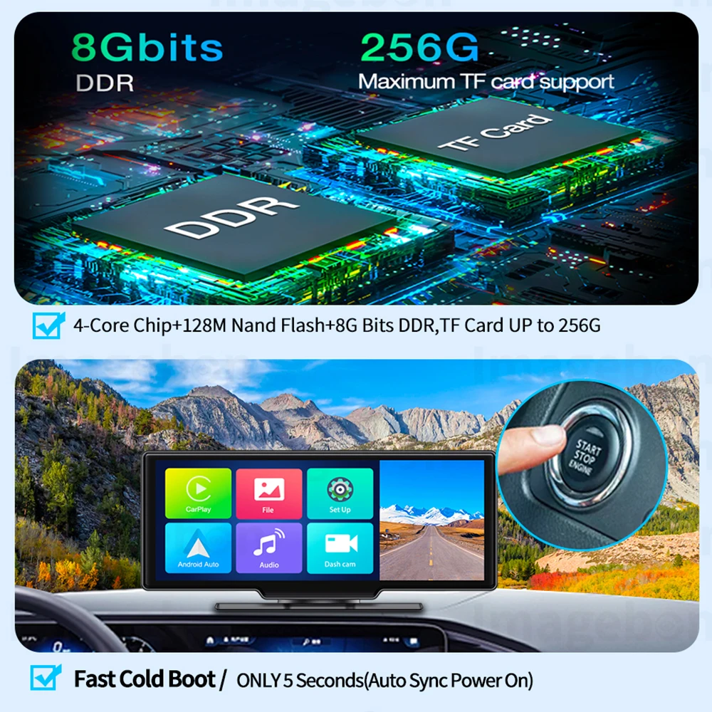 Imagebon ADAS  ķ  ī÷  ȵ̵ ڵ DVR, GPS , 24 ð  , ߰ ð  , 10.26 ġ, 4K