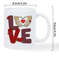 Retro Valentine's Love Ceramic Coffee Mug – Reusable, Hand-Wash Only, White with Skeleton Hands & Roses Design – Perfect Gift fo 3