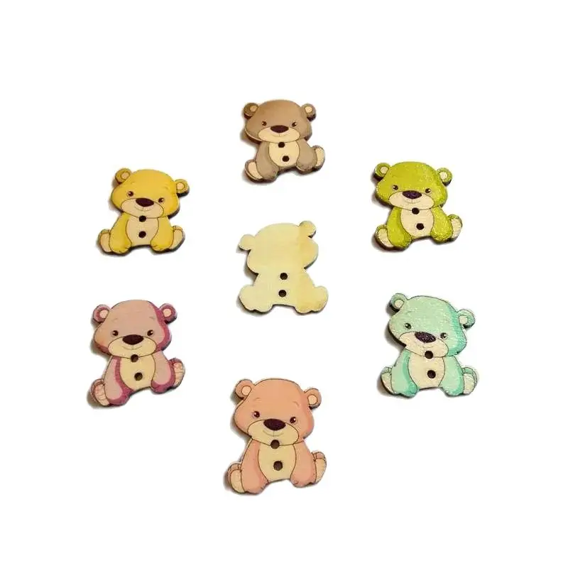 

40pcs/lot Cartoon bear Buttons Sewing Scrapbooking Accessories 2 Holes Mixed Decorative Buttons 28x24mm Printing Buttons Wood
