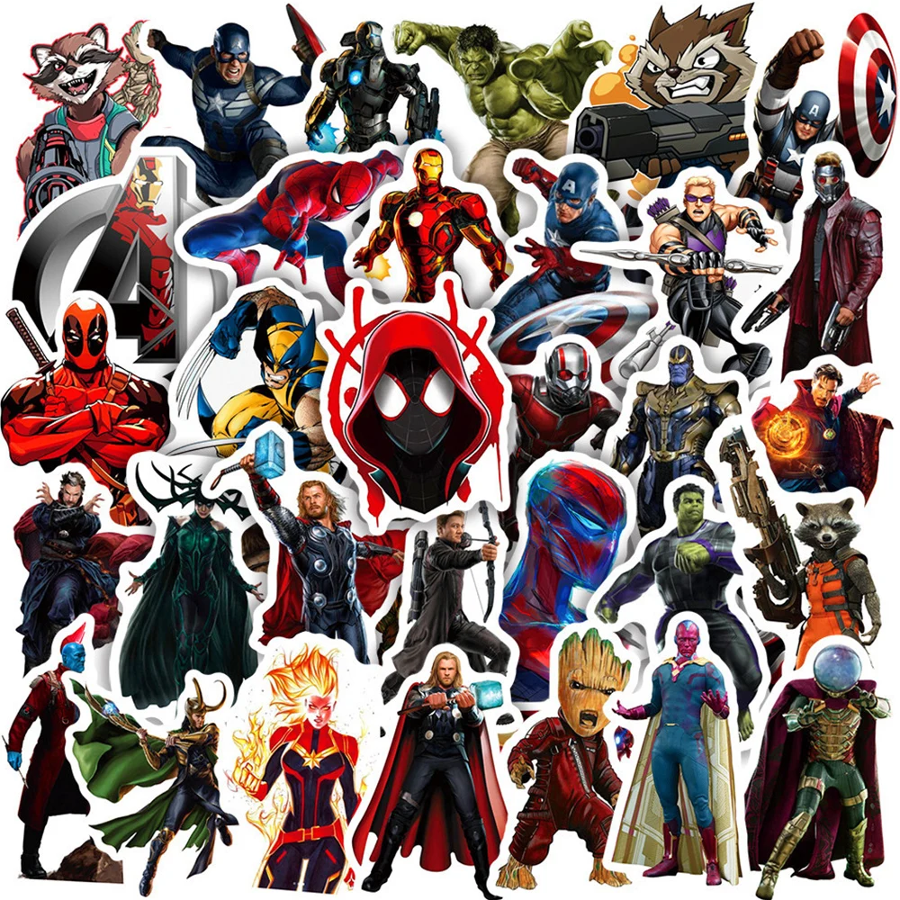 10/30/50PCS Marvel Disney The Avengers Movie Super Hero Stickers Laptop Car Luggage Skateboard Cool Graffiti Decals for Kid Toy loki hooded sweatshirt hoodie marvel pullover clothes the avengers super hero harajuku men women winter warm male casual tops