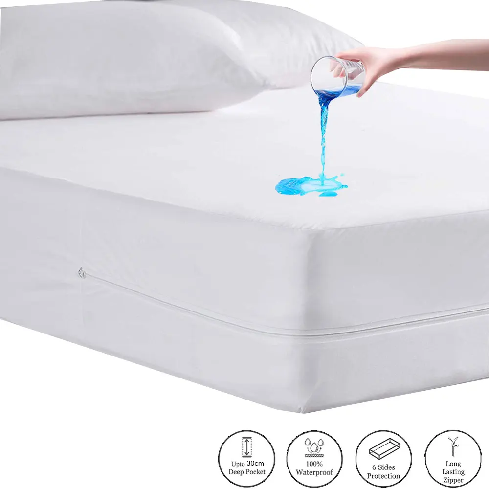 Deep Pocket Mattress Protector Waterproof Zippered Cover Bed Bug Encasement 