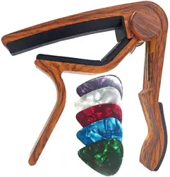 Rosewood Guitar Capo with 5 Picks by Miwayer (Dark wood color)