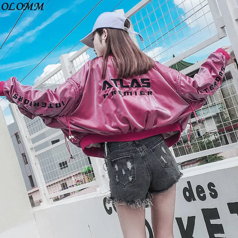 Chaqueta de béisbol holgada para mujer, chaqueta de manga larga de Hip-hop, abrigo corto de tendencia con cremallera, color púrpura, primavera y otoño, novedad