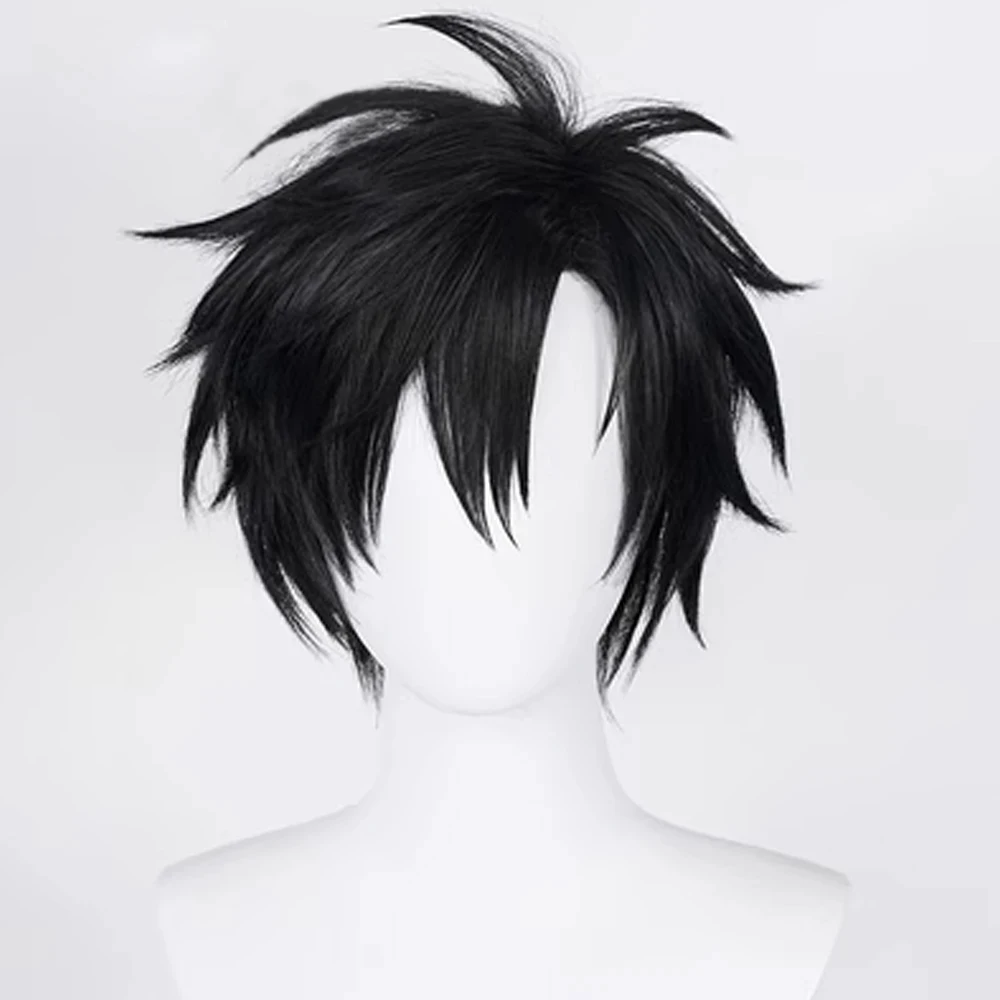 Synthetic Short Black Straight Wig with Bangs for Men and Women Daily Cosplay Anime Halloween Party Realistic Fake Hair - 2