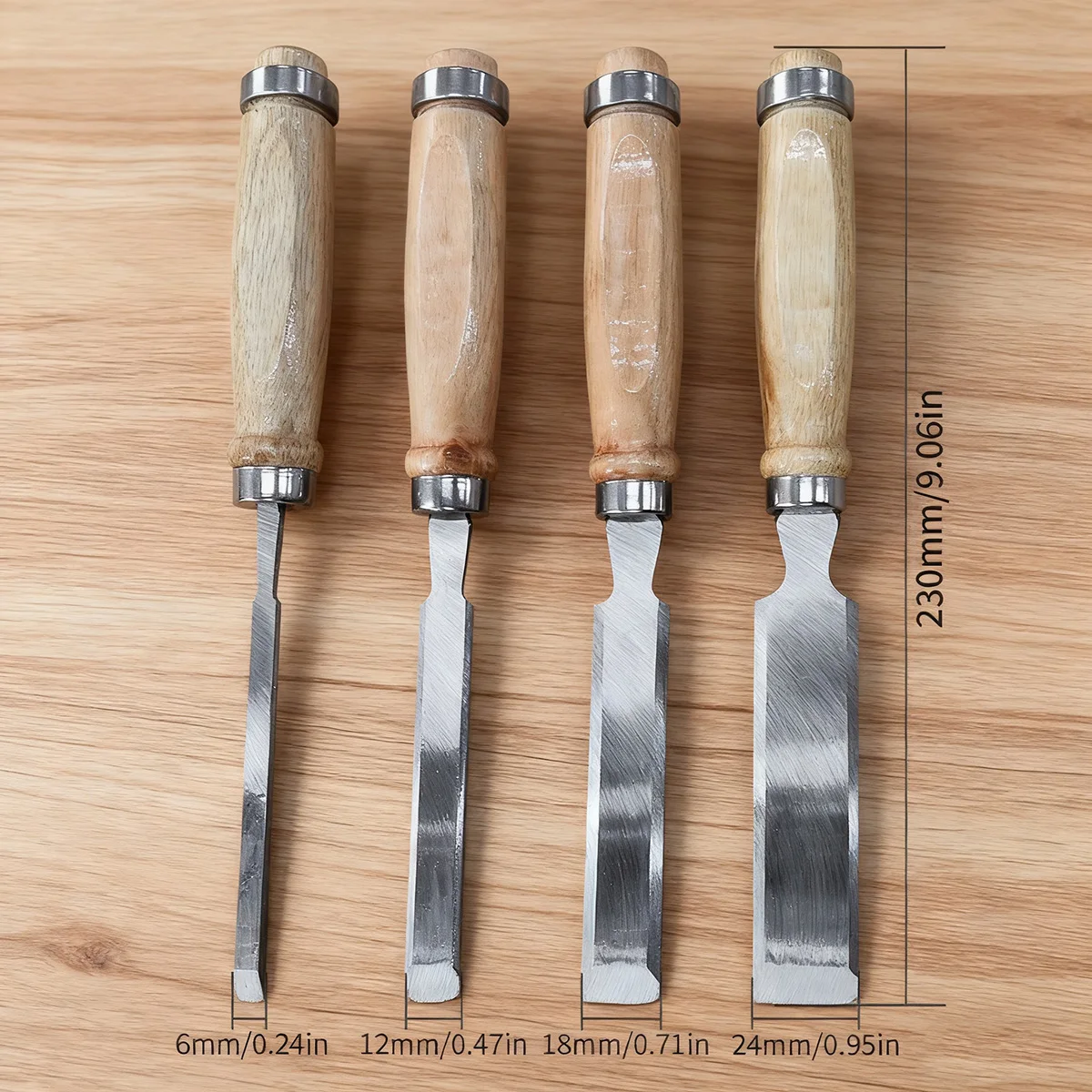 4 יחידות סטים לחיתוך עץ - חיתוך עץ עם ידית עץ בוק וסוף להב פלדה עמיד