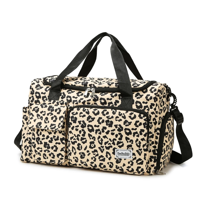 

Дорожная сумка для женщин, вместительная Спортивная сухая и влажная сумка через плечо из ткани Оксфорд, с леопардовым принтом, повседневный чемоданчик