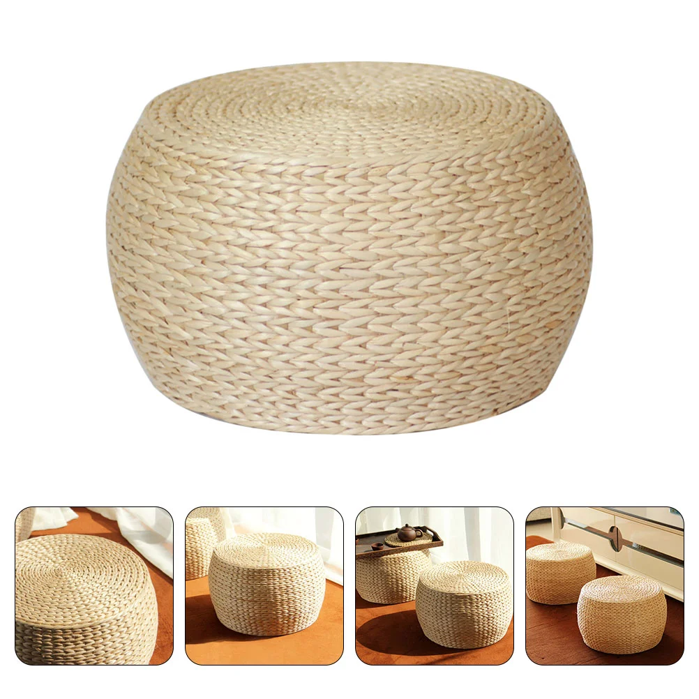 

Blue Grass Cushion Floor Pouf Outdoor Jute Ottoman Round Stool Bench Straw Footstool Small Japanese Rattan