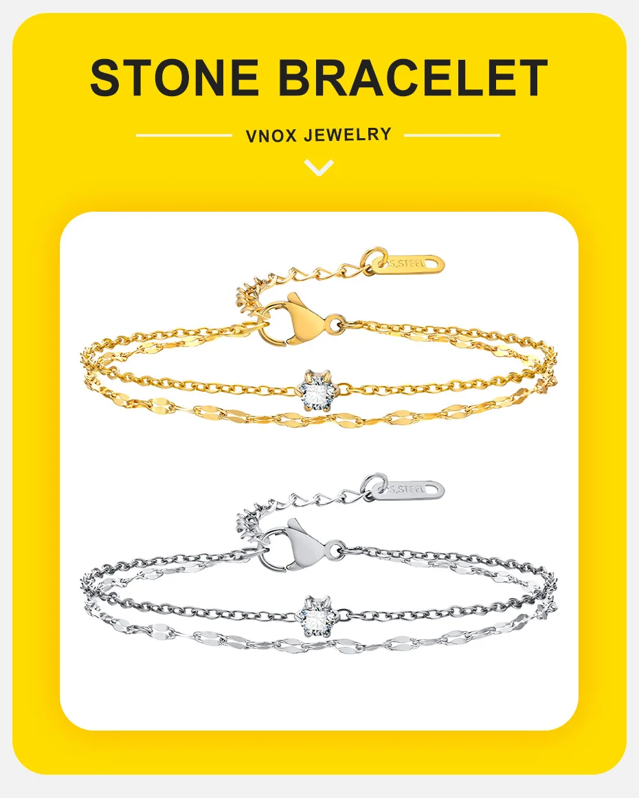 Vnox zarte cz Stein kette Armbänder für Frauen Männer, schlanke Doppel glieder Kette Japan & Korea Stil Armband Geburtstags geschenke Schmuck – Detail 1