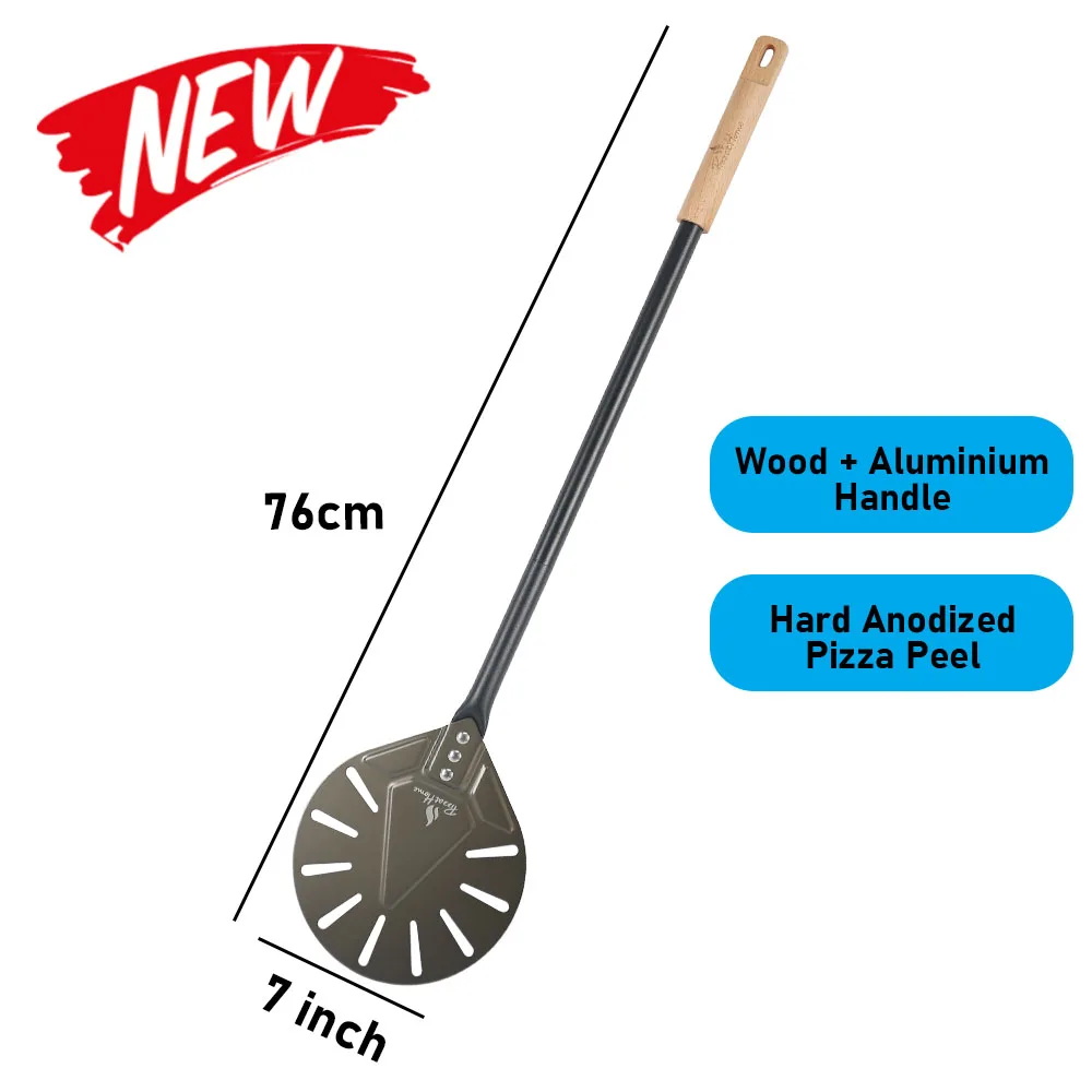 Onilini 7/8/9 Zoll Pizza-Drehschale, perforiert, hart eloxiert, Pizzaschaufel, Griff aus Aluminiumlegierung, Pizzapaddel, Pizzazubehör – Detail 9