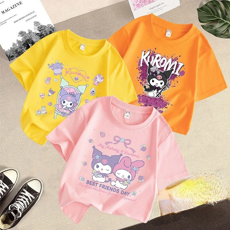 

Sanrio Anime Cartoon Kulomi Short-sleeved T-shirt Girls Cotton Clothes New Baby Half-sleeved Tops Loose Summer Fashion Wholesale