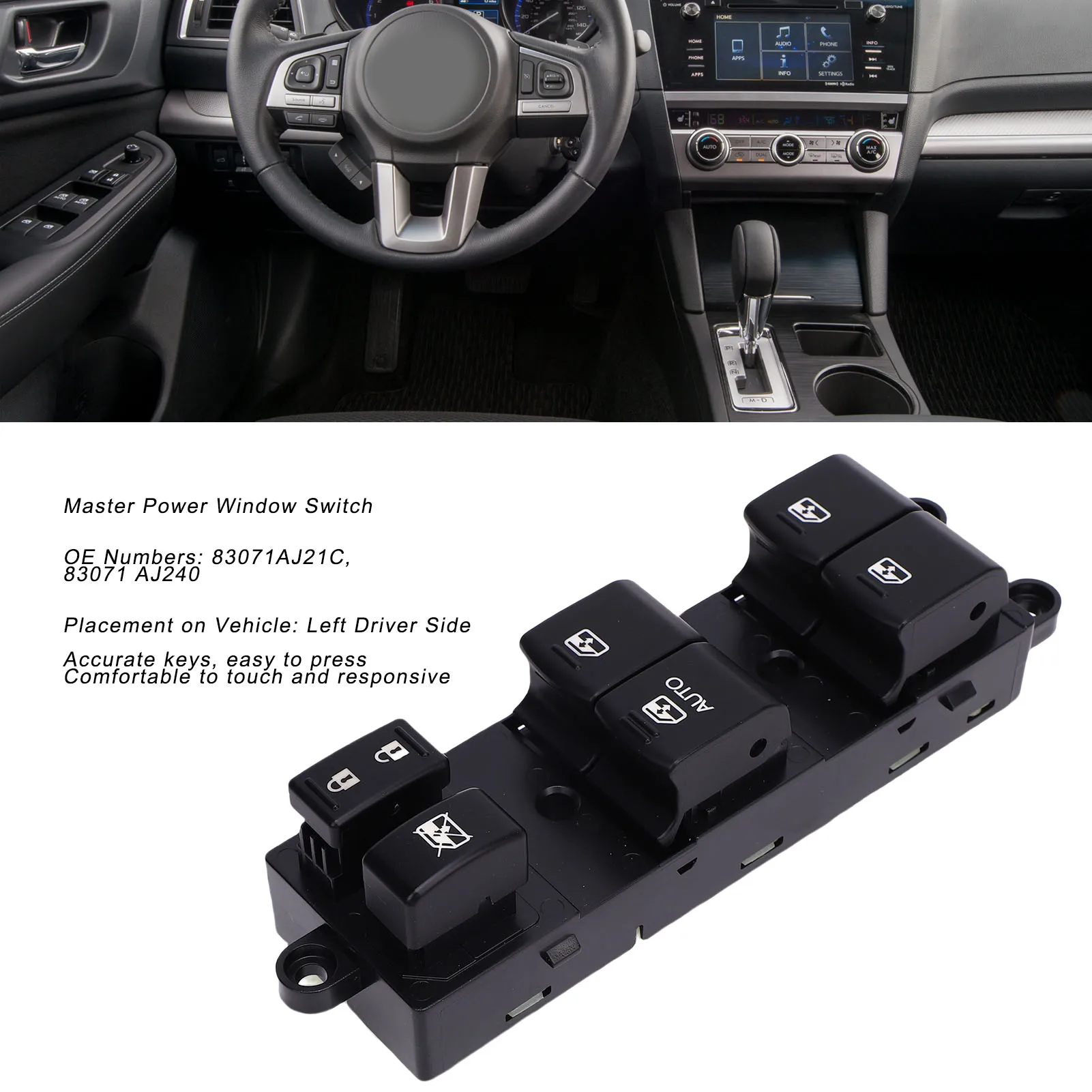 Master Power Window Control  83071AJ21C Robust Construction Stylish for Vehicle Replacement for  Outback 2013-2017