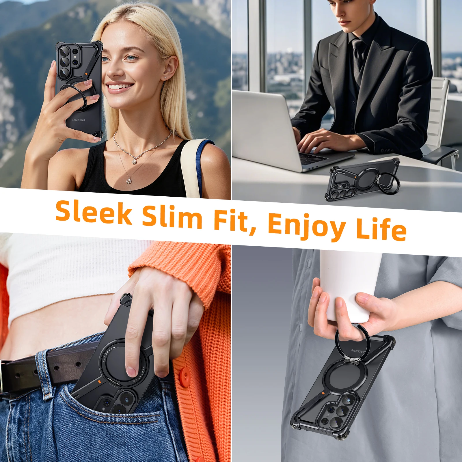 Oatsbasf Ultra Slim Phone Case with 360° Rotating Stand and Magnetic Shockproof Bumper