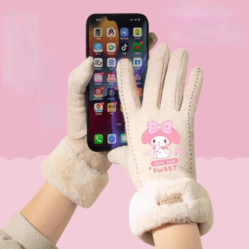 

Sanrio Hello Kitty Friend My Melody Plush Gloves Kawaii Cartoon Stuffed Adult Touch Screen Mittens Cute Girl Hand Protector
