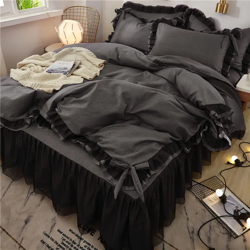 Arctic Velvet Pastoral Lace Solid Color FourPiece Pillowcase Bed Sheet