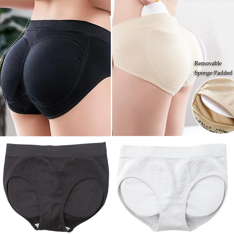 

Women Sponge Padded Abundant Buttocks Pants Lady Push Up Middle Waist Padded Panties Briefs Underwear