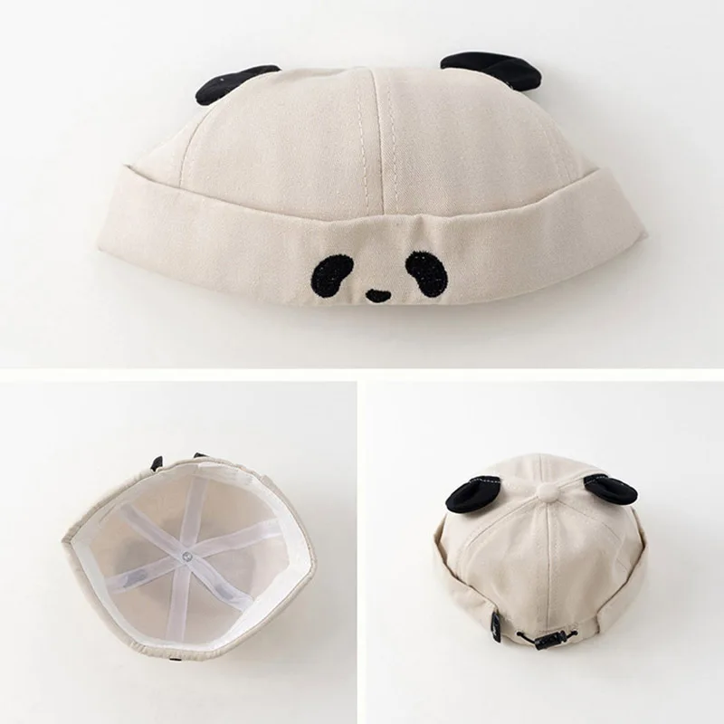 Cute Baby Landlord Hat Spring Autumn Panda Infant Boy Girl Brimless Hats Adjustable Toddler Docker Cap Beanie