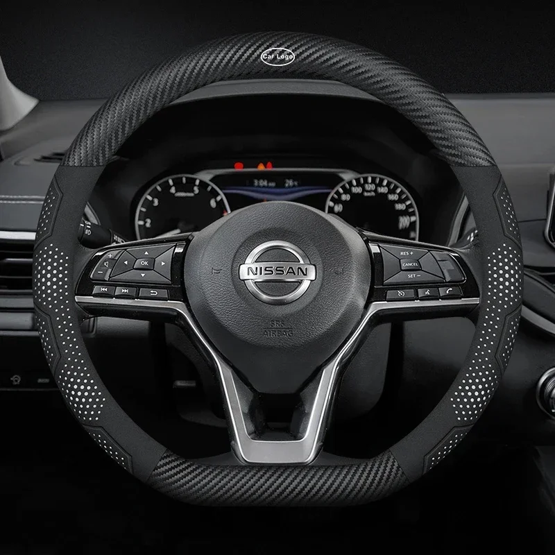 

Car Carbon fiber Suede Car Steering Wheel Cover For Nissan Qashqai J11J10 Leaf XTrail March Tiida Kicks Versa Juke Accessories
