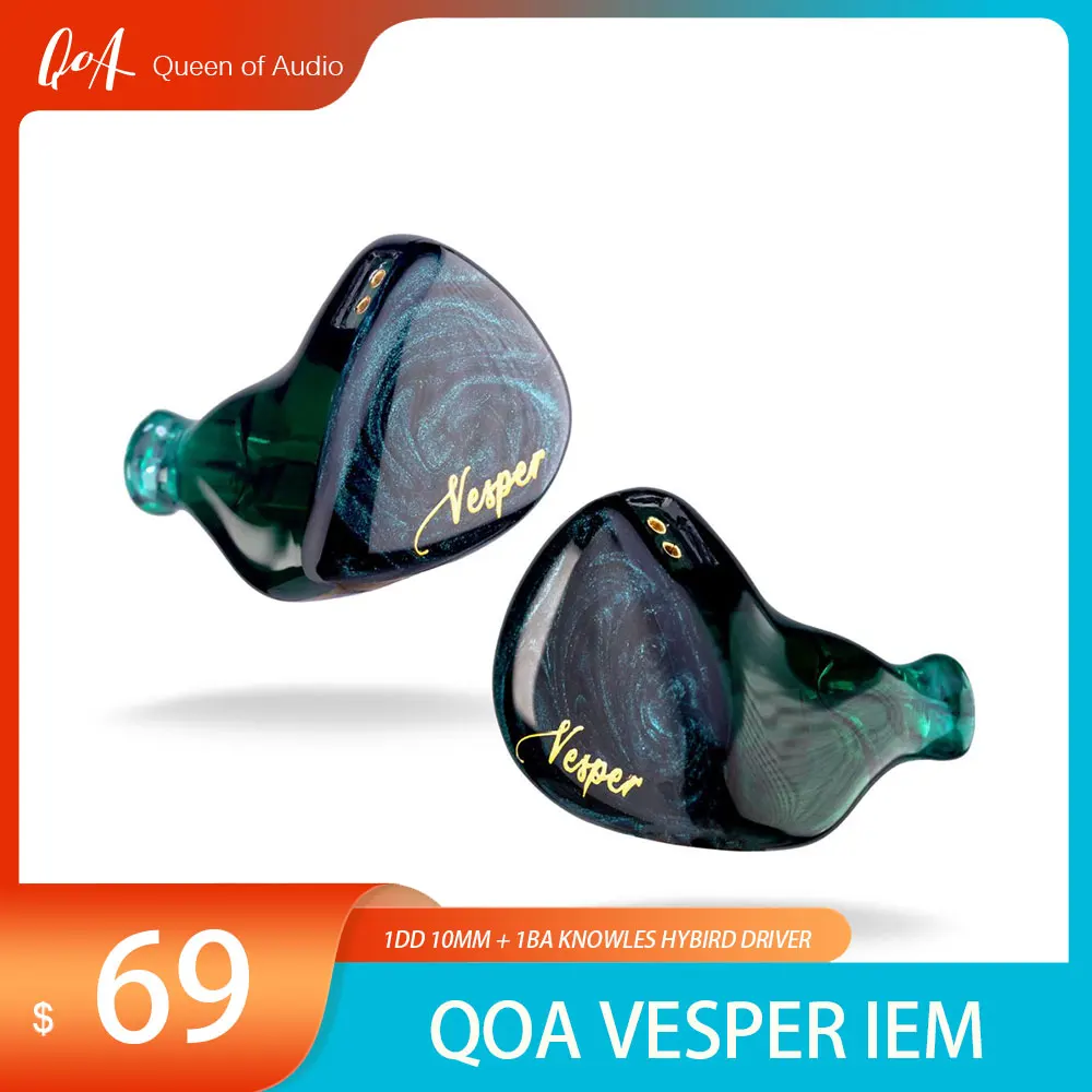 

Наушники-вкладыши QoA Vesper, Hi-Fi наушники IEMs 1DD 10 мм + 1BA Knowles, гибридный монитор водителя со съемным посеребренным кабелем