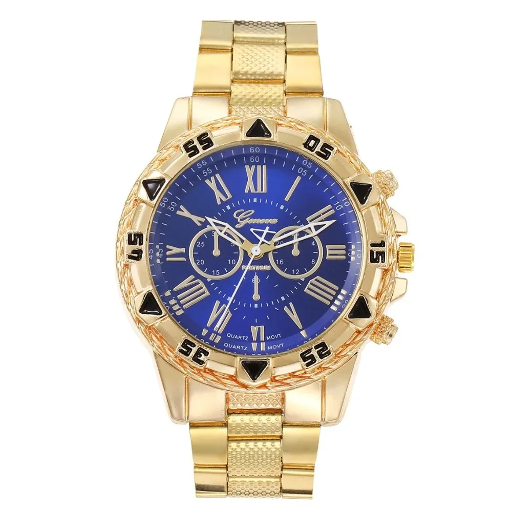 2-piece men's fashionable large dial watch set with steel strap and quartz watch for men