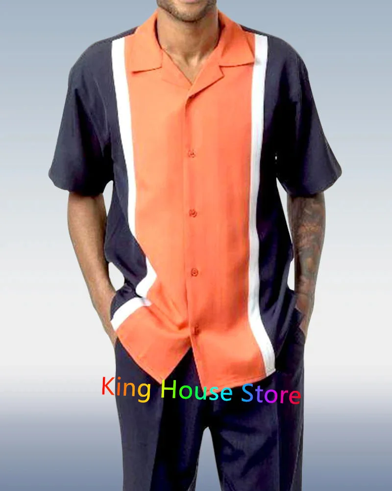 Men's 2 Piece Sets Shirt Hawaiian Set Summer Trip Outfit Button Short Sleeve Shirt+Short Pant Trend Casual Male Clothing Set