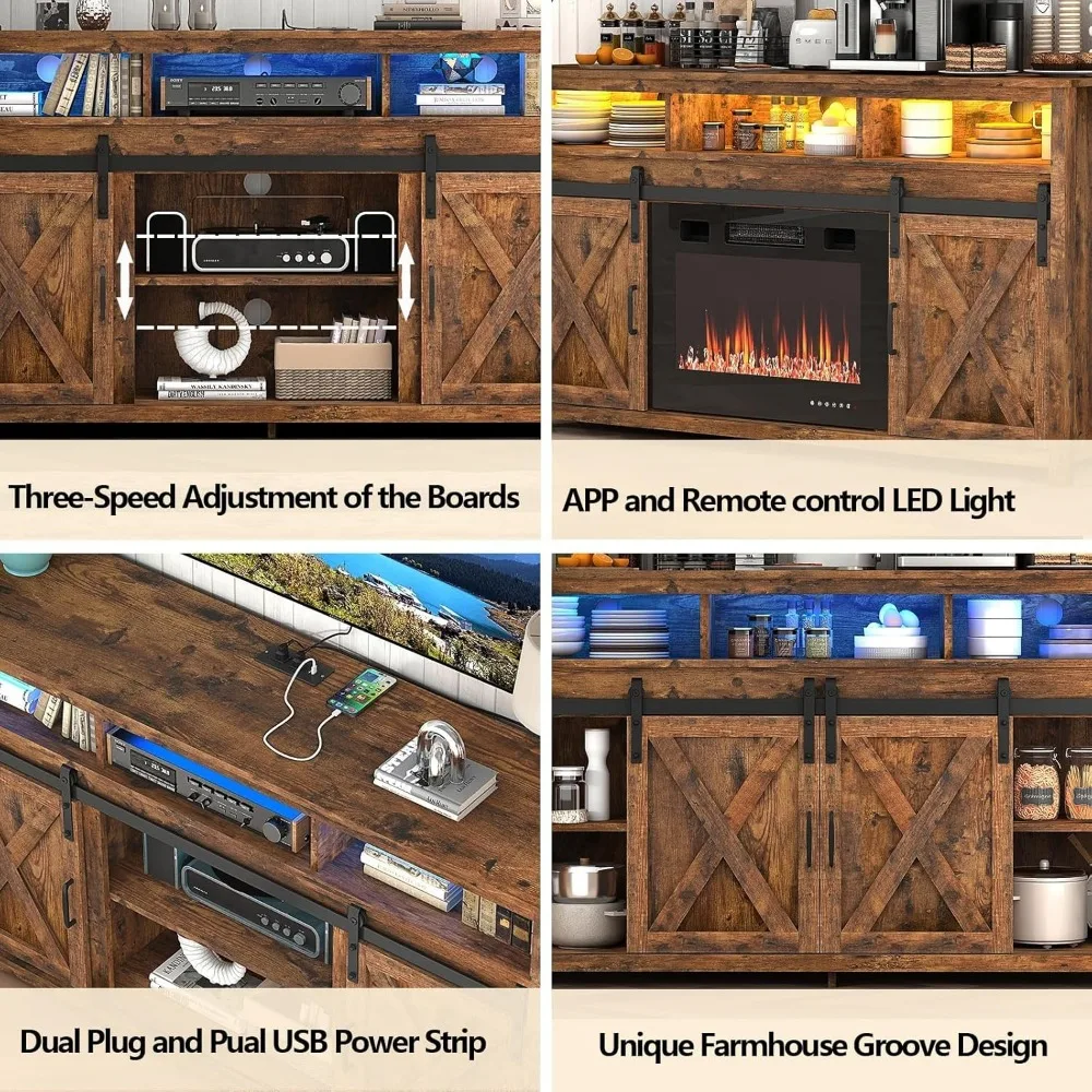 57” Wooden Farmhouse TV Stand for 60/65 inch TV,Double Layer Storage Entertainment Center TV Console Table,w Doubl 6