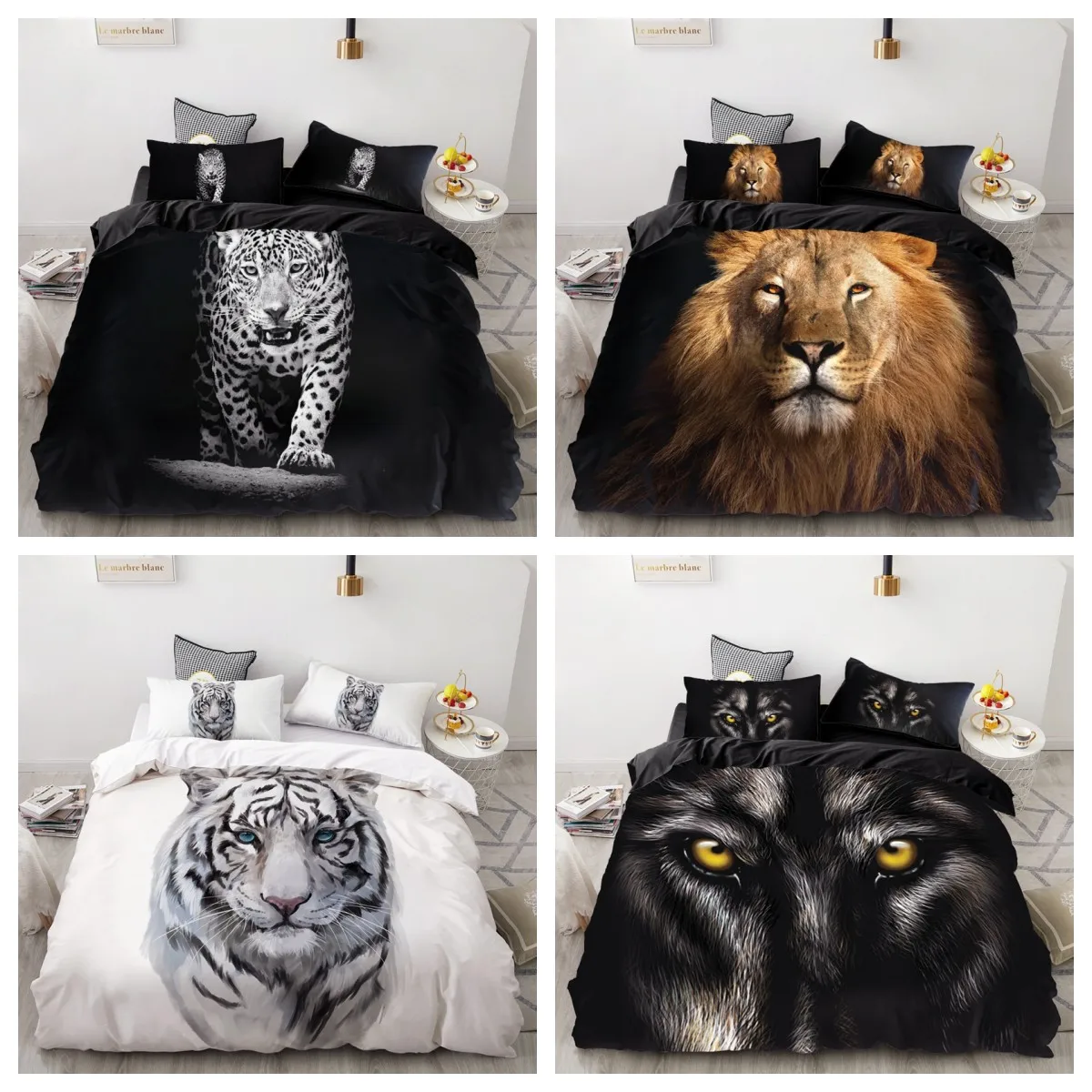 

3PCS Wolf Tiger Lion Animal Pattern Bedding Sets Home Bedclothes Super King Cover Pillowcase Comforter Textiles Bedding Set