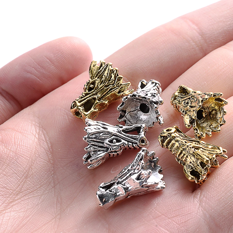 VILLCASE 15pcs Dragon Head Spacer Beads - 3 Color Metal Charms For Jewelry Making