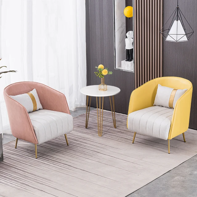 Soggiorno poltrona Reception salotto mobili luce lusso divano singolo moda tessuto contrasto colore pigro divano per il tempo libero 5