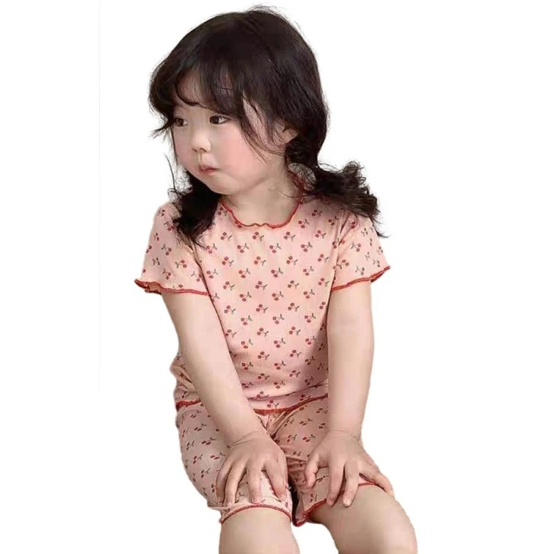 Summer Children Baby Home Wear Baby Pajamas Set Girls Small Broken Flower Short Sleeve + Seven Pants