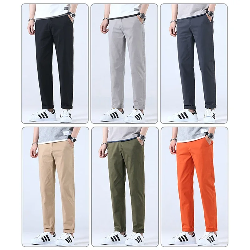 Casual Men Loose Straight Business Pants Elastic Waist Trousers Soft Cotton Lyocell Fabric Korean Cargo Pants