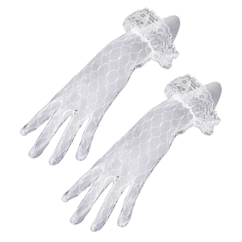 

Women Short Lace Gloves Elegant Summer Princess Formal Plaid Mesh Mitten for Wedding Dinner Party Pageant Costume Favors