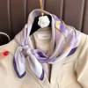 New Purple Luxury Floral Print Silk Square Scarf Women Soft Satin Hairband Hands Bag Ribbons Foulard Neckerchief Headband Hijab 3