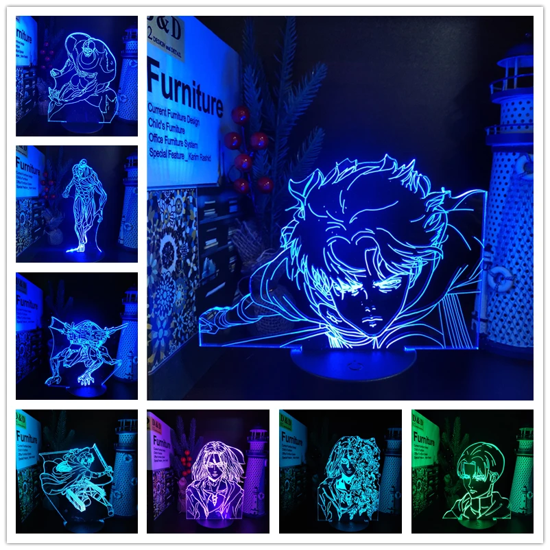 

3d-лампа «атака на Титанов», рисунок Леви Аккермана Эрена йера из аниме, светодиодная подсветка, ночник, украшение для спальни, детский подарок