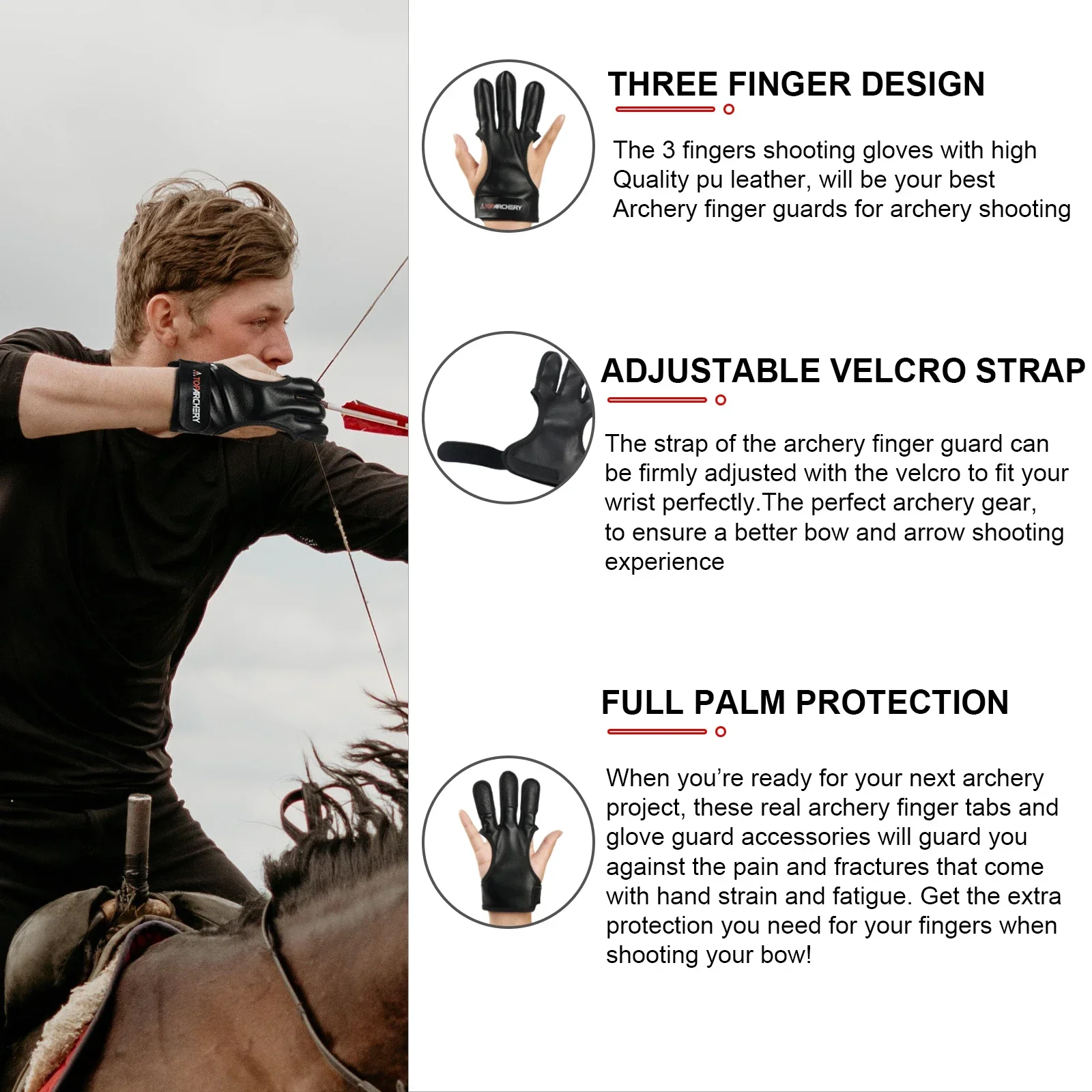 Premium Quality Archery PU Leather Finger Guard Gloves for Recurve