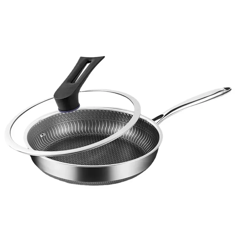 

316 Stainless Steel Honeycomb Frying Pan Non-stick Non-coated Full Screen 3-layer Steel Pan Frying Steak Pancake Cookware Pans