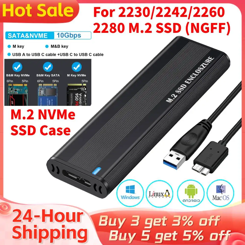 M.2 Nvme Ssd Case External Enclosure Aluminum Usbc 3.1 Gen 2 10gbps To