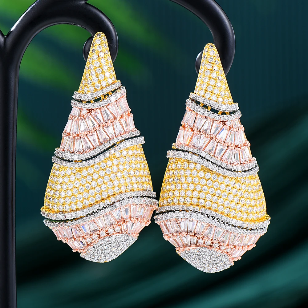 Kellybola Original Luxury Серьги Big Tricolor Drop Earrings Full Cubic Zirconia For Women Wedding Trendy Earrings High Quality