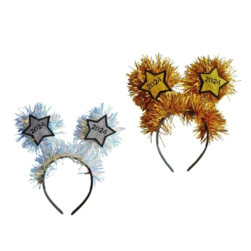 

New Year Star Pompoms Hair Hoop Women Wash Face Makeup Headband for Photoshoots Christmas Party Hair Accessories