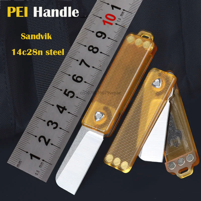 

PEI Handle MINI Folding Knife Titanium Alloy 360° Rotating D2 Blade Outdoor Camping Fruit Knife EDC Open Express Tactics Self-De