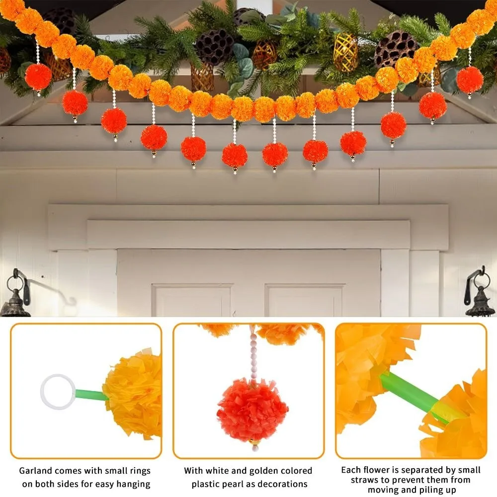 Künstliche Ringelblumengirlande mit langen Strängen ​ ​ Indian Décor Pooja Diwali Fiesta Pooja Ringelblumen ​ ​ Veranstaltungsdekor biegbar ​ ​ – Detail 21