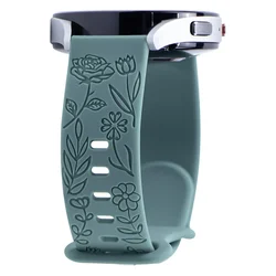 Floral Engraved Silicone Wristband with Prints Design Strap - Fit 3 (PineGr)