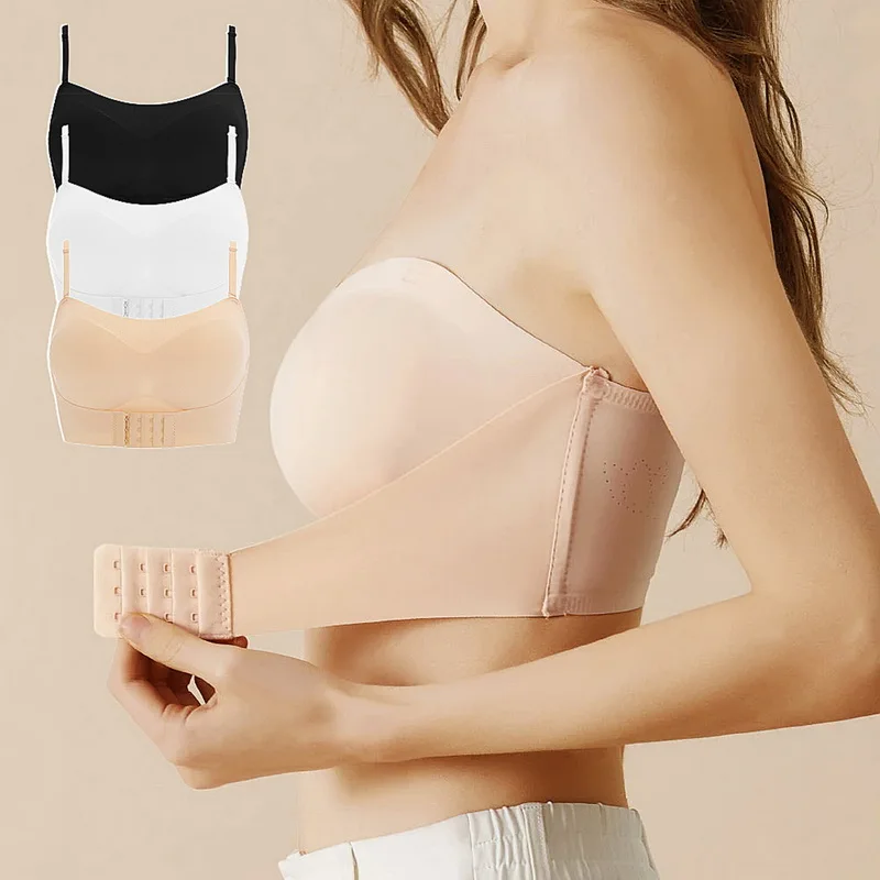 Premium Fabric Low Back Strapless Bra Skin Color Vest Breast Women Backless
