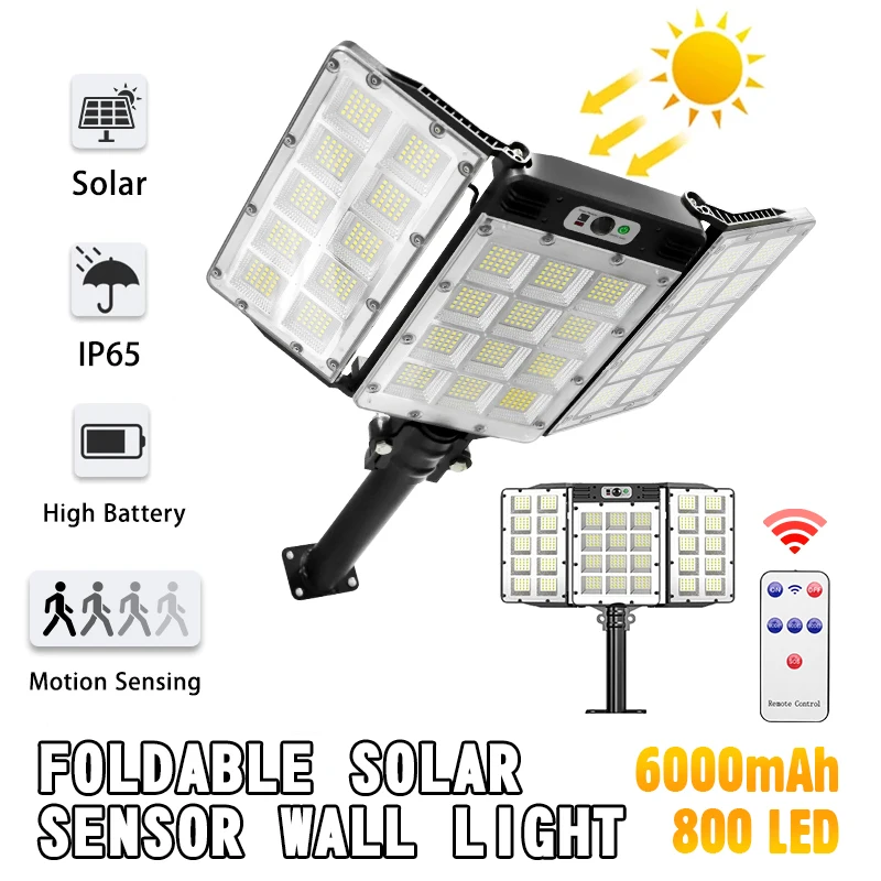 

Outdoor Solar Lights 800 LED 3 Modes Human Body Induction Solar Wall Lamp With Remote Control for Yard Garden Garage Lighting