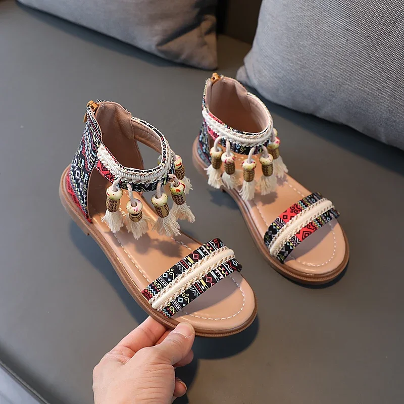 Girls' Gladiator Tassel Sandals 3